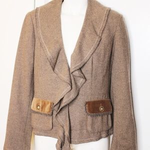 CAbi Kensington Brown Wool Ruffled Jacket 8 #361